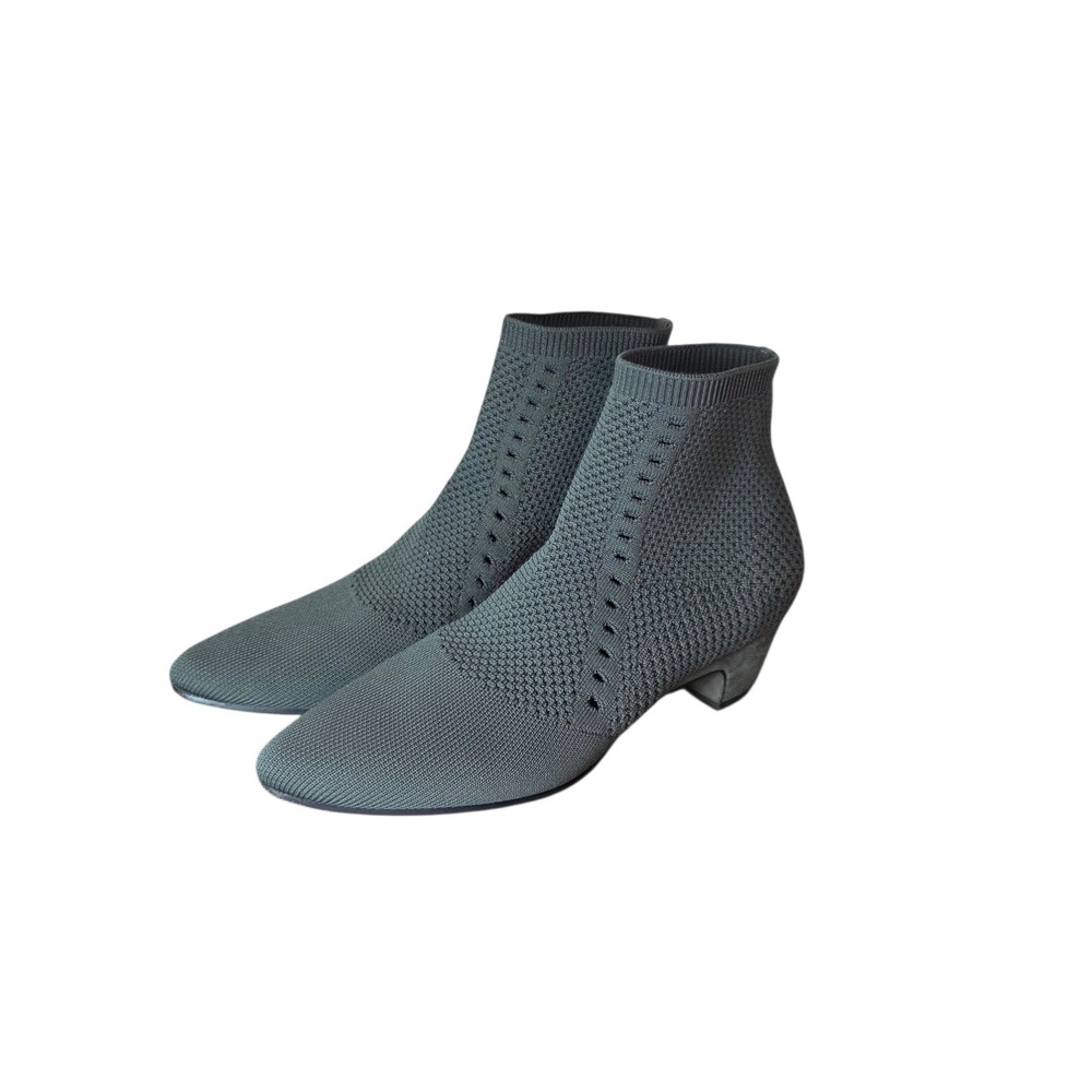 Eileen Fisher Knit Sock Booties Gray Ankle Boots Low Heel Women 6 Minimalist